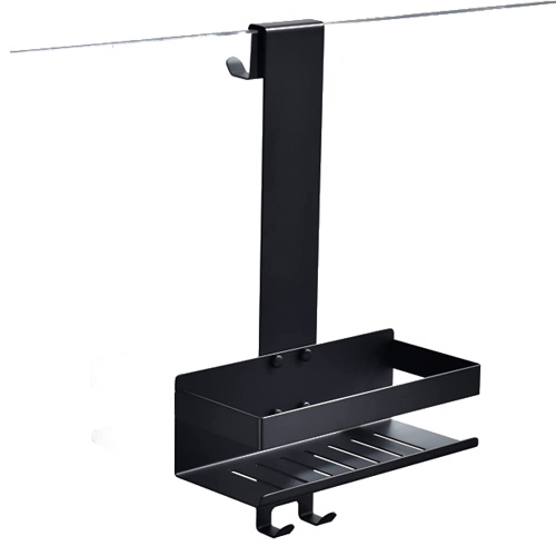 Aluminium Steel No Drilling Hanging Shower Basket Shelf with Hooks for Bathroom Storage