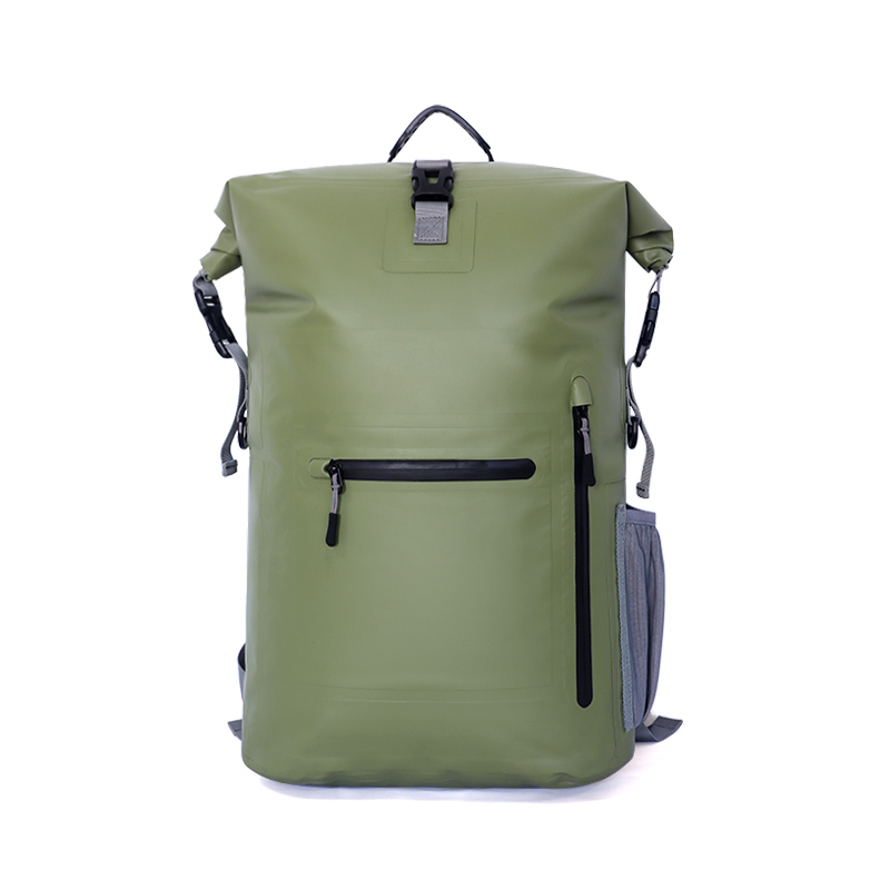 Army Green Roll Top vodootporni ruksak s mrežastim džepom - 0