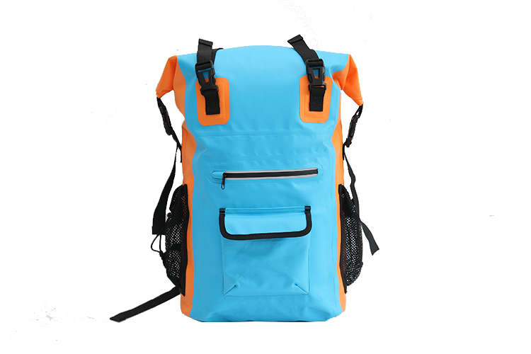 Modrý a oranžový vlastný suchý vak vodotesný batoh