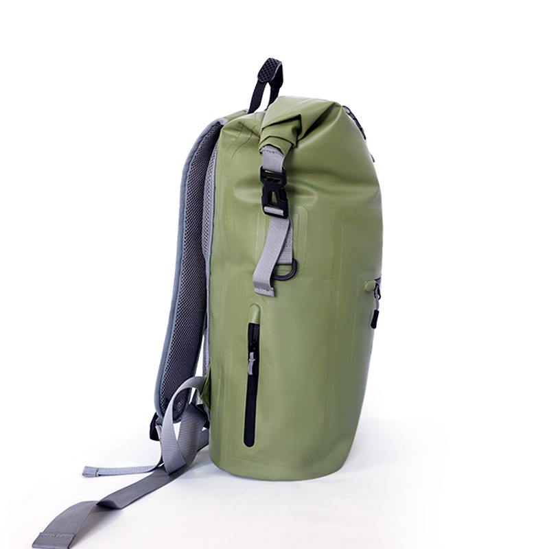 Army Green Roll Top vodootporni ruksak s mrežastim džepom - 3 