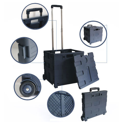 China Manufacturer Plastic Folding Rolling Box Cart Lightweight Mobile Shopping Trolleys