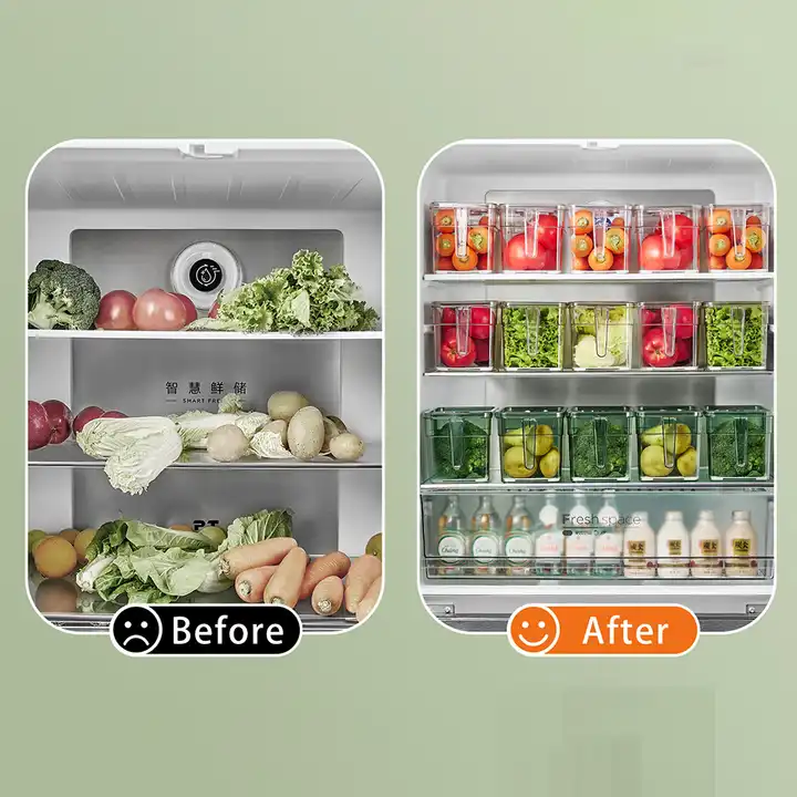 Scatola portaoggetti per frigorifero per alimenti vegetali in plastica PET impilabile