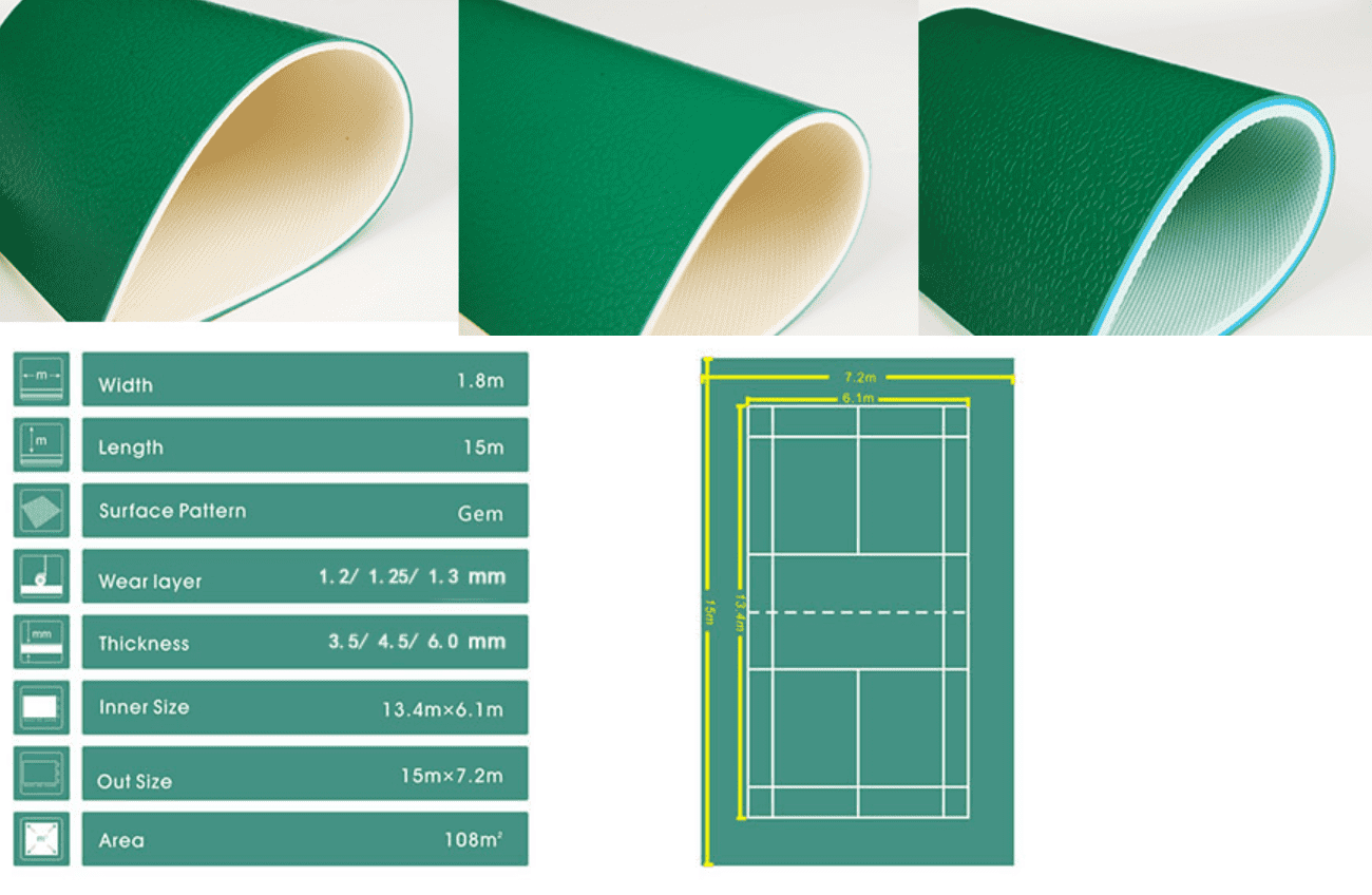 Vinyl flooring for badminton court