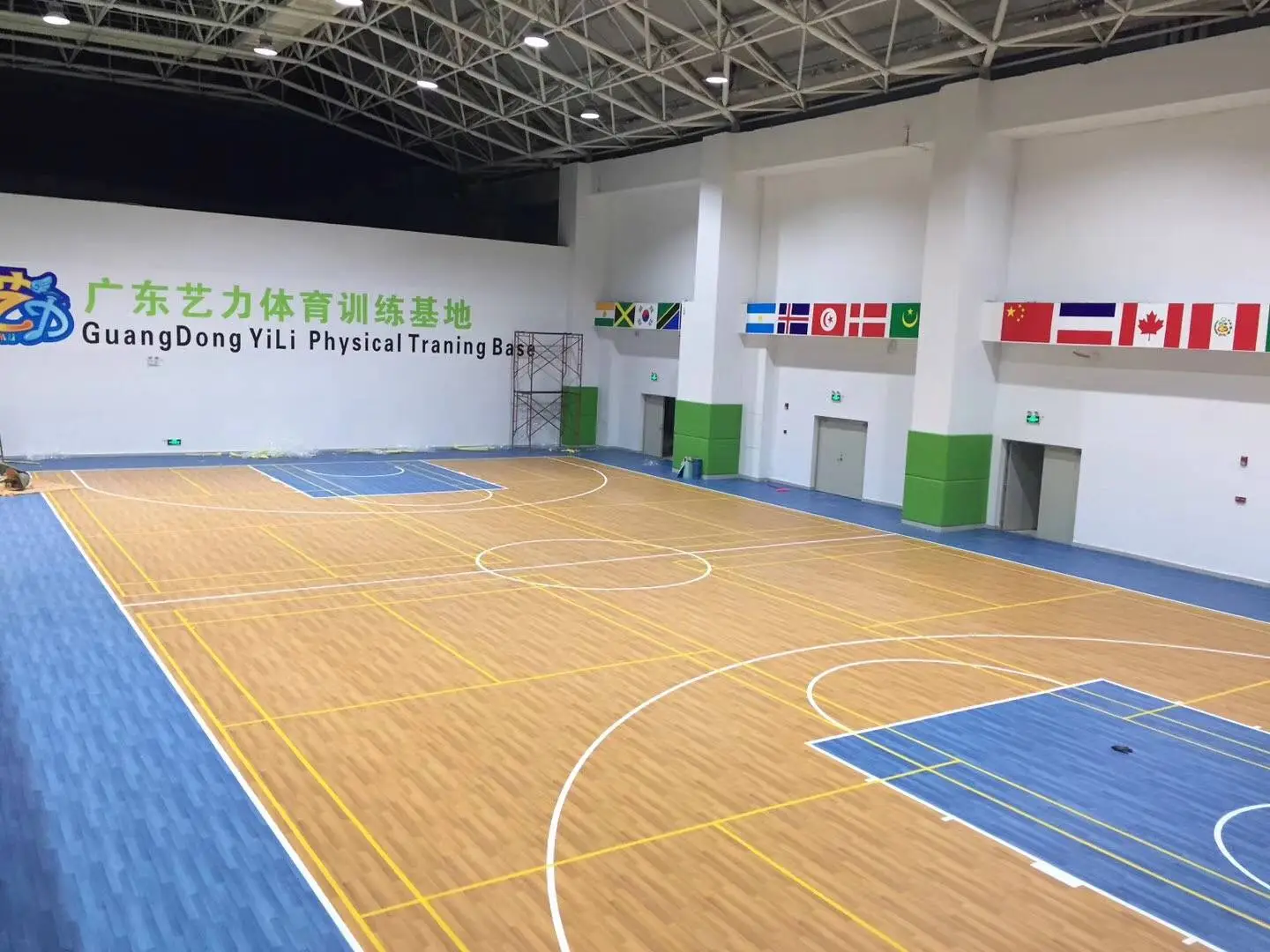 Wood texture flooring for basketball court