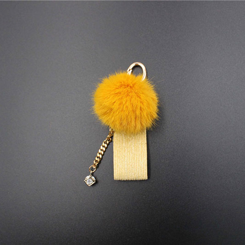 Customized Yellow Fur Ball And Metal Chain Glow Cube Key Ornament