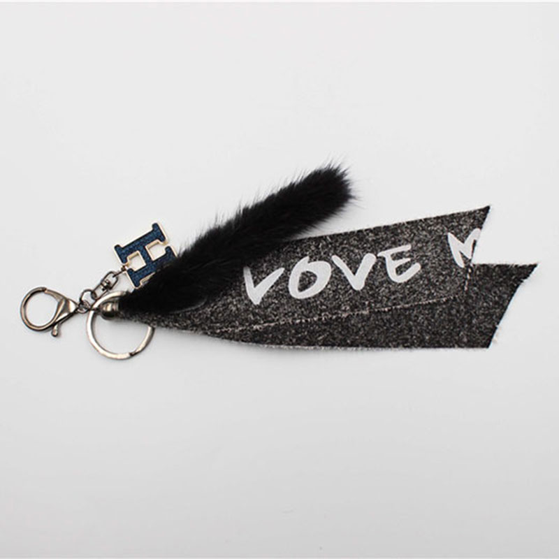 Fashion Metal and Braided Fabric Letter Cony Hair Key Chain