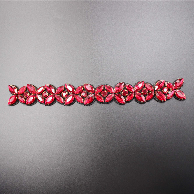 Red Flower Rhinestone Chain Trimming