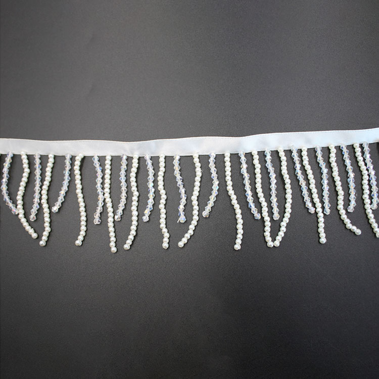 White Beads Fringe Trimming
