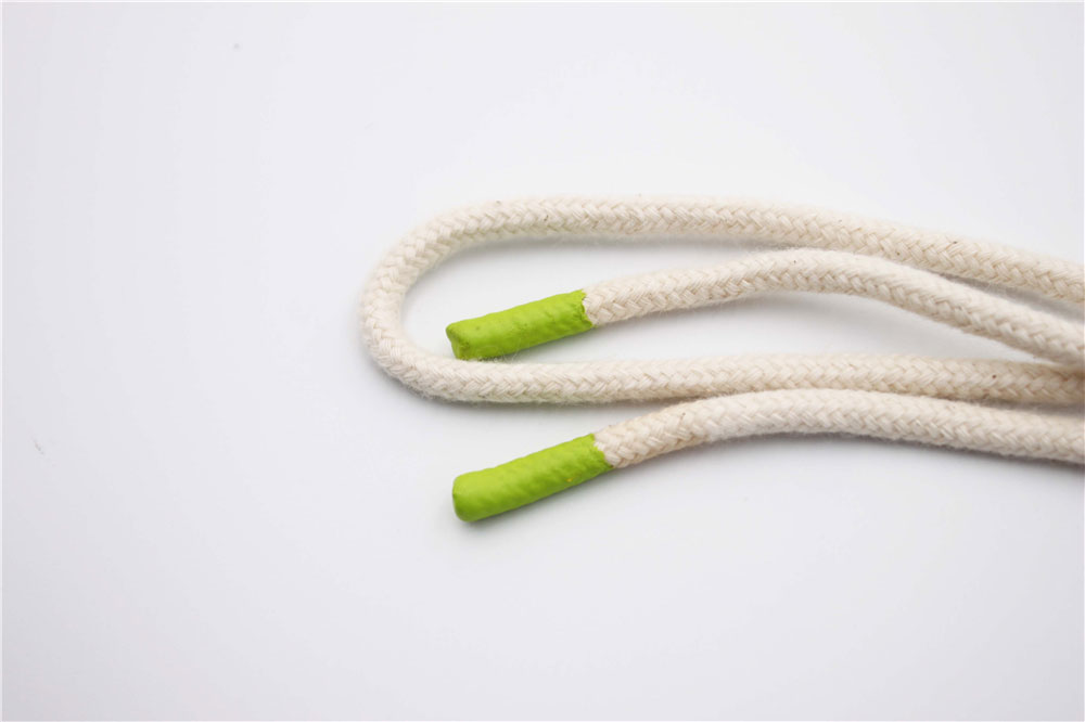 White Round Cotton Hoodie Cord With Green Silicone Tip