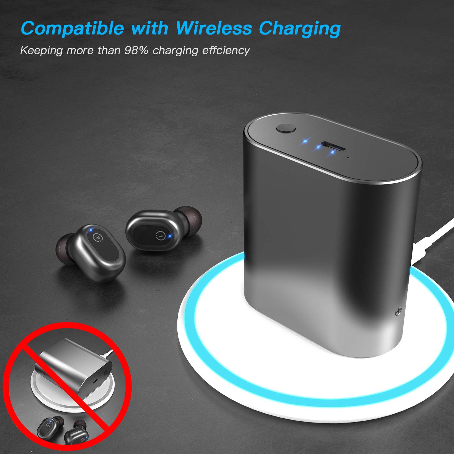In-ear wireless IPX 7 waterproof bluetooth earphones support wireless charging