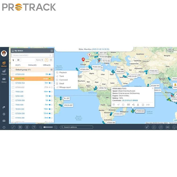 نمایش بیکاری موتور در پلتفرم Protrack