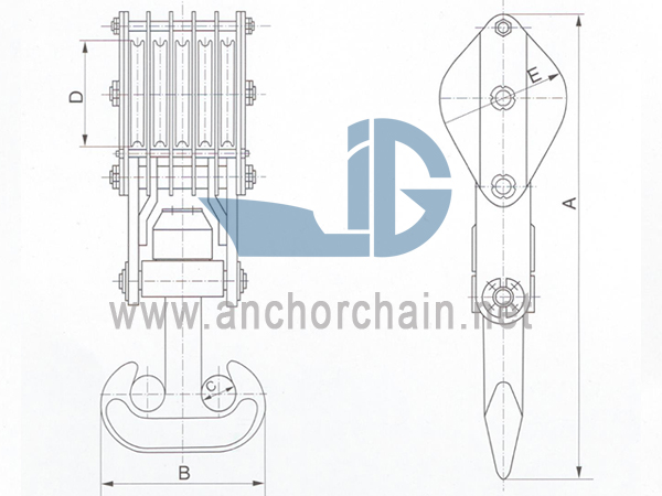 Blok drátěného lana řady ZHC s 5 kladkami pro lodní dvojitý hák