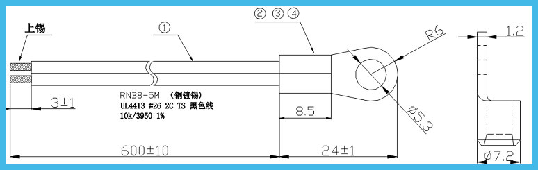 Ring Lug 10K 3950 Power NTC Thermistor 125deg Surface Temperature Sensor 1