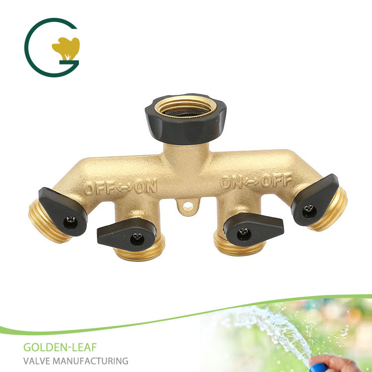 ເຄື່ອງເຊື່ອມຕໍ່ 4 Way Brass Garden Hose Splitter Adapter