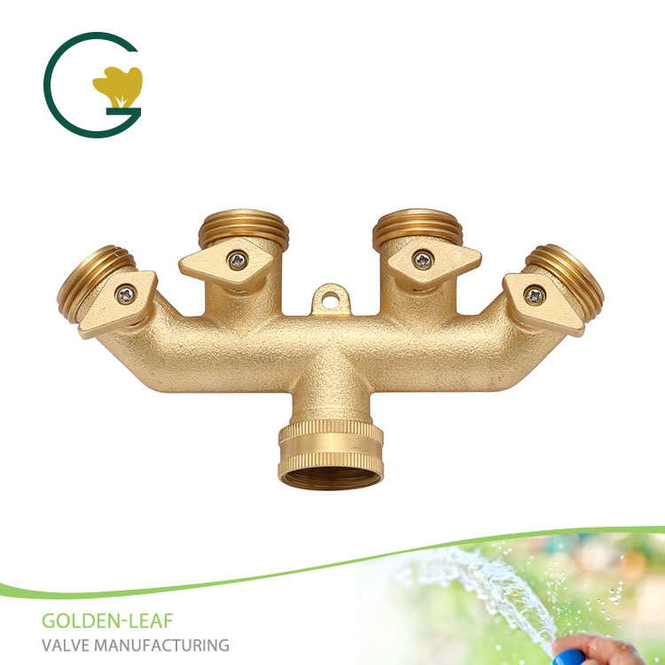 Brass Threaded Female/Male Garden Hose Manifold With Copper Switch Handle