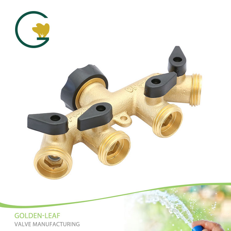 4 way brass garden hose splitter adapter connector