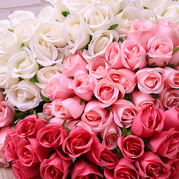 12 hlav Umělé zvlněné růžové květy dobré kvality pro domácí a svatební dekorace - 1 