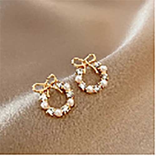 18k Gold Plated Wholesale Small Gold Earrings Woman 2020 Ladies Earrings Designs Bow Pearl Earring