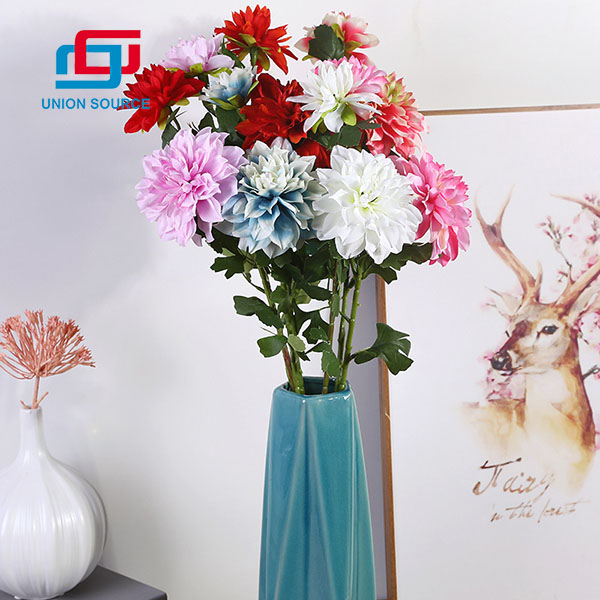Топ продажба на 2 глави Симулација на цвеќиња од далија, добар квалитет за украсување на домот