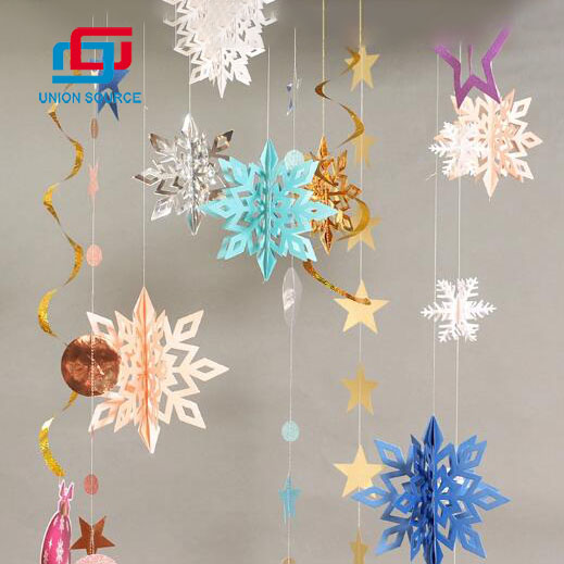 Papel 3D Garland Natal Floco de neve pendurado bandeira de papel decorações para festas