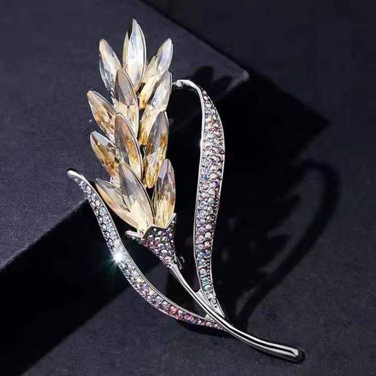 Rice Ear-Shaped Crystal Brooch With Diamonds - 1 