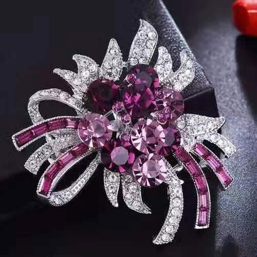 Floral Brooch With Diamonds And Colored Crystals - 1