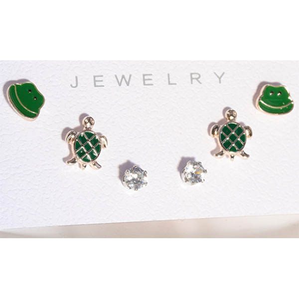 Animal Series Frog Tortoise Diamond Earring Set