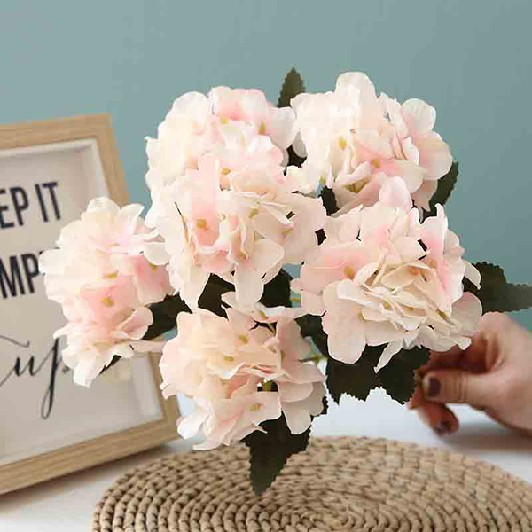 शादी और घर के लिए कृत्रिम फूल 6 शाखाओं हाइड्रेंजिया रेशम फूल फैशनेबल गुलदस्ता - 1 