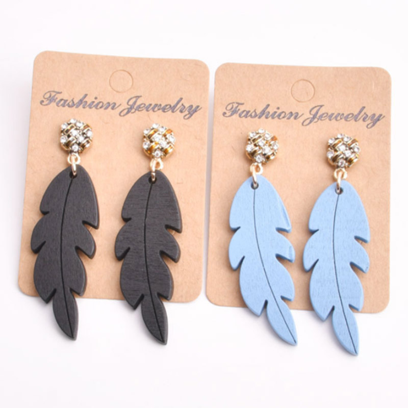 Blue And Black Beautiful Leaf Earrings