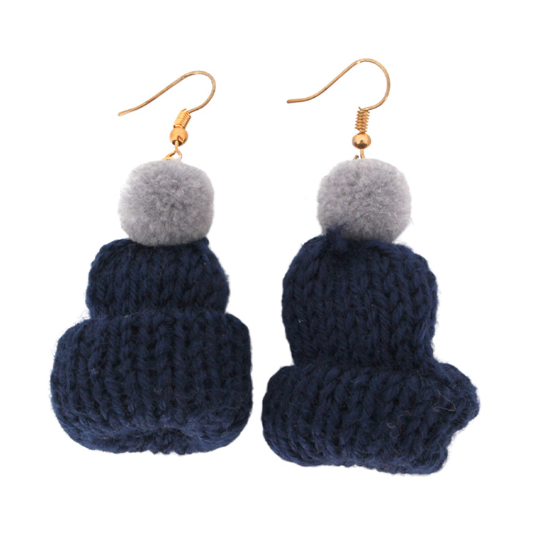Blue And Grey Knitted Hat Earrings