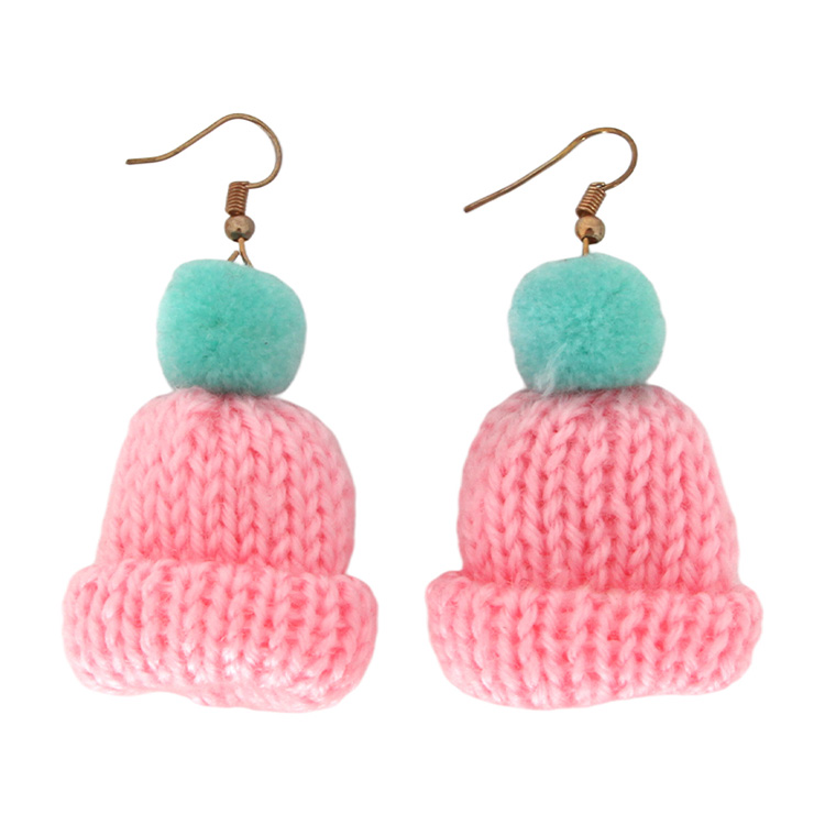 Blue And Pink Knitted Hat Earrings
