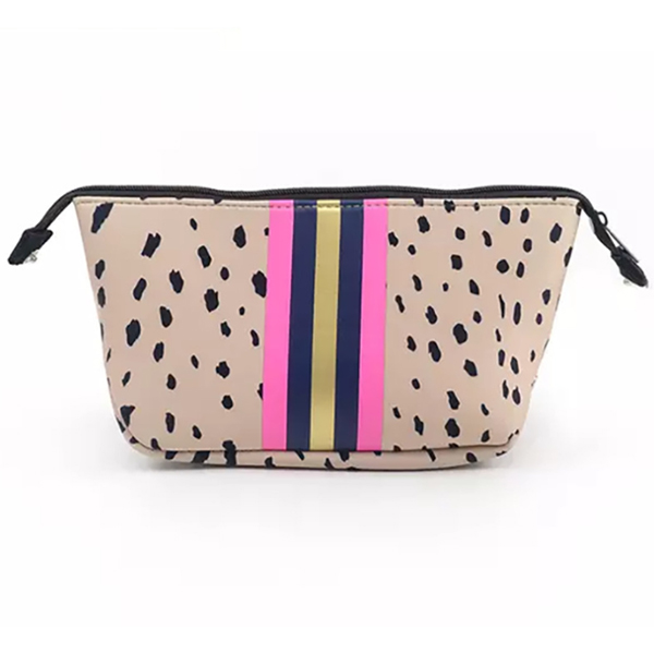 Brown Series Striped Spot Cosmetic Bag With Metal Zipper
