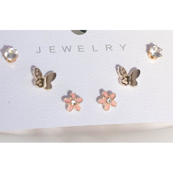 Butterfly And Diamond And Flower Earring Set