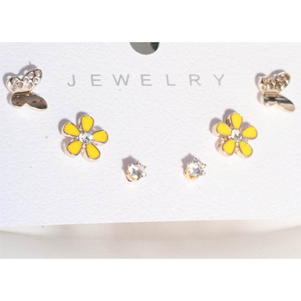 Butterfly And Diamond Yellow Flower Earring Set