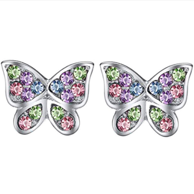 Butterfly Shaped Colored Earrings With Diamonds