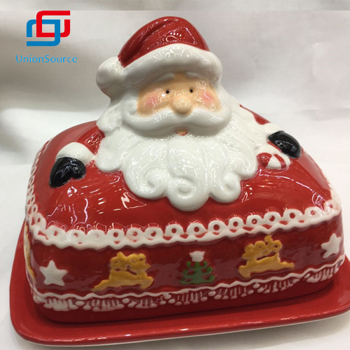 Kina brødboks oppbevaringsbeholder 3D julenissemønster Rød farge hjemmedekorasjon