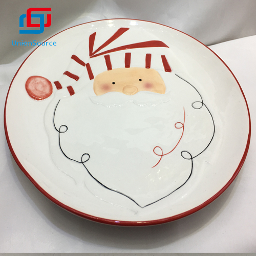 China Eco Friendly Factory all'ingrosso Xmas Santa Pattern Ceramica Round Dinner Plate