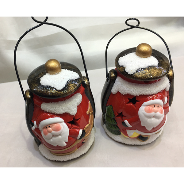 Dekorasi Natal Keramik Led Ornamen Hanging Keramik Santa Up - 1