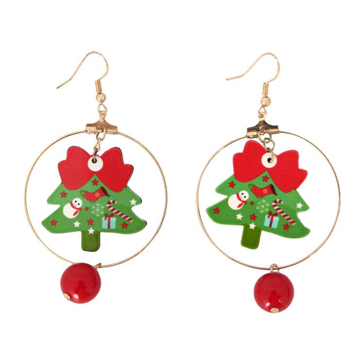 Christmas Tree And Red Beads Earrings