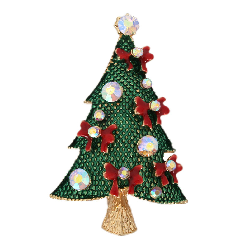 Christmas Tree With Bow And Diamonds Brooch