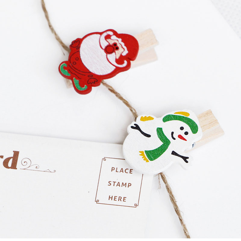 Christmas Wooden Clip With Santa Claus, Xmas Tree Design - 1