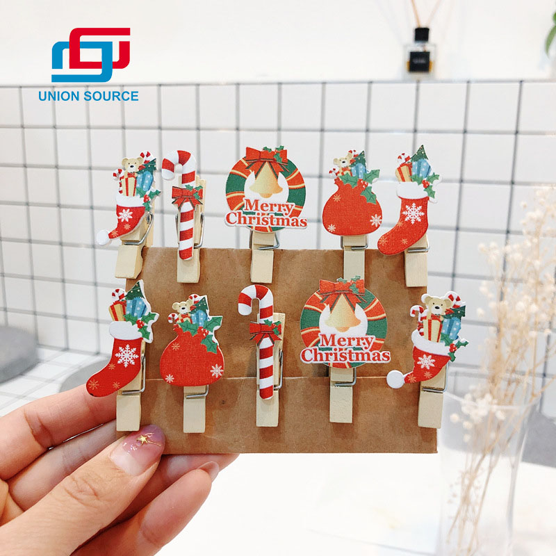 Clip de madera de Navidad con Santa Claus, diseño de árbol de Navidad - 0 