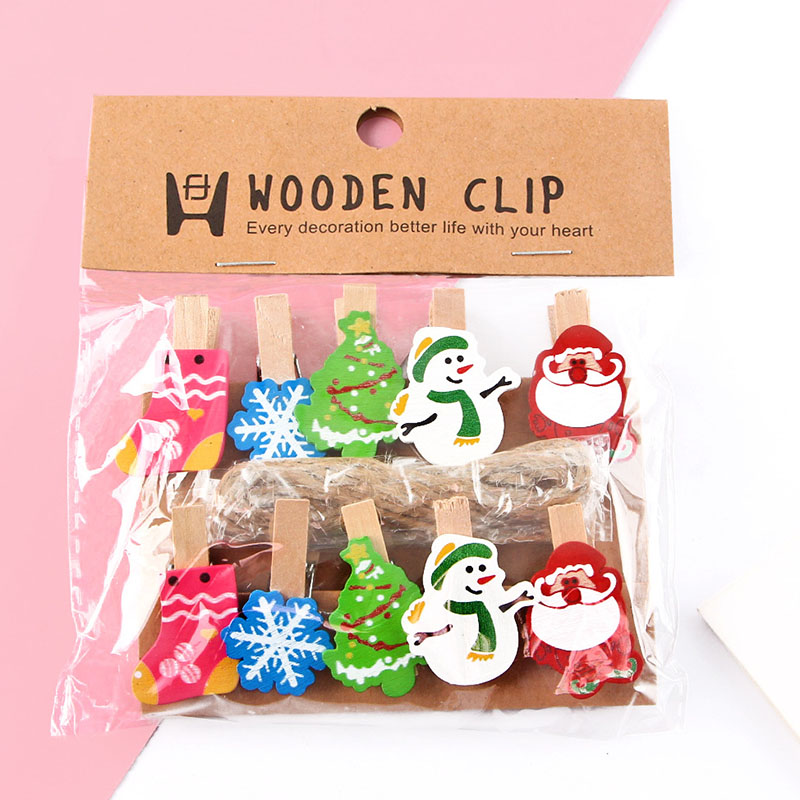 Christmas Wooden Clip With Santa Claus, Xmas Tree Design - 2 