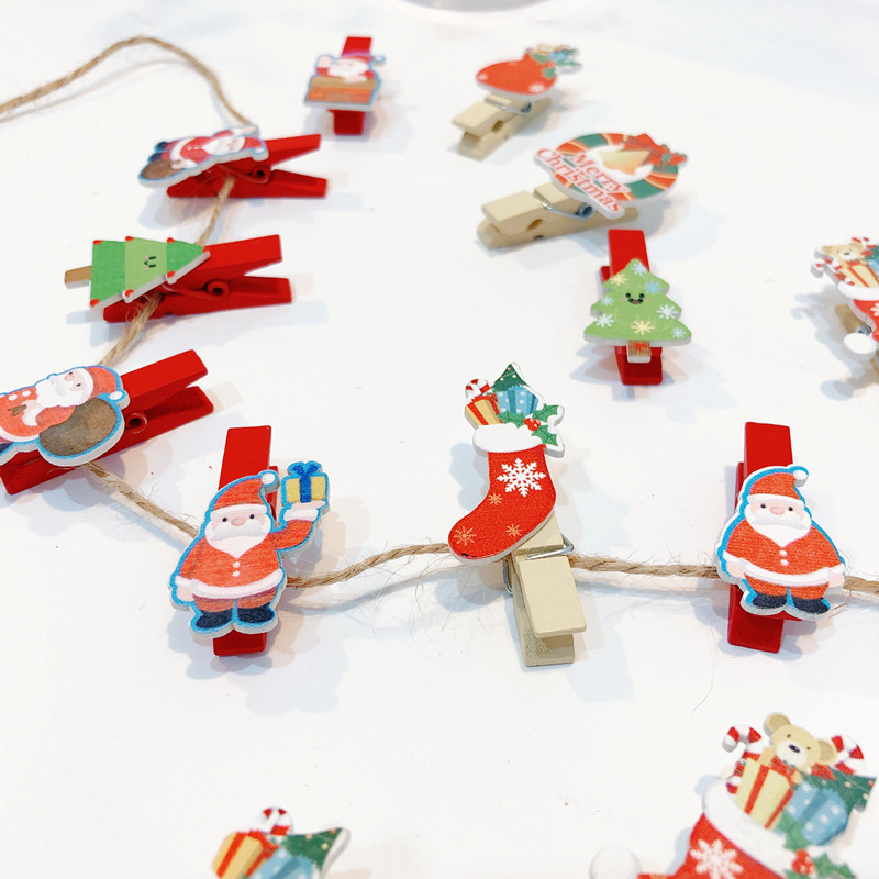 Clip de madera de Navidad con Santa Claus, diseño de árbol de Navidad - 3 
