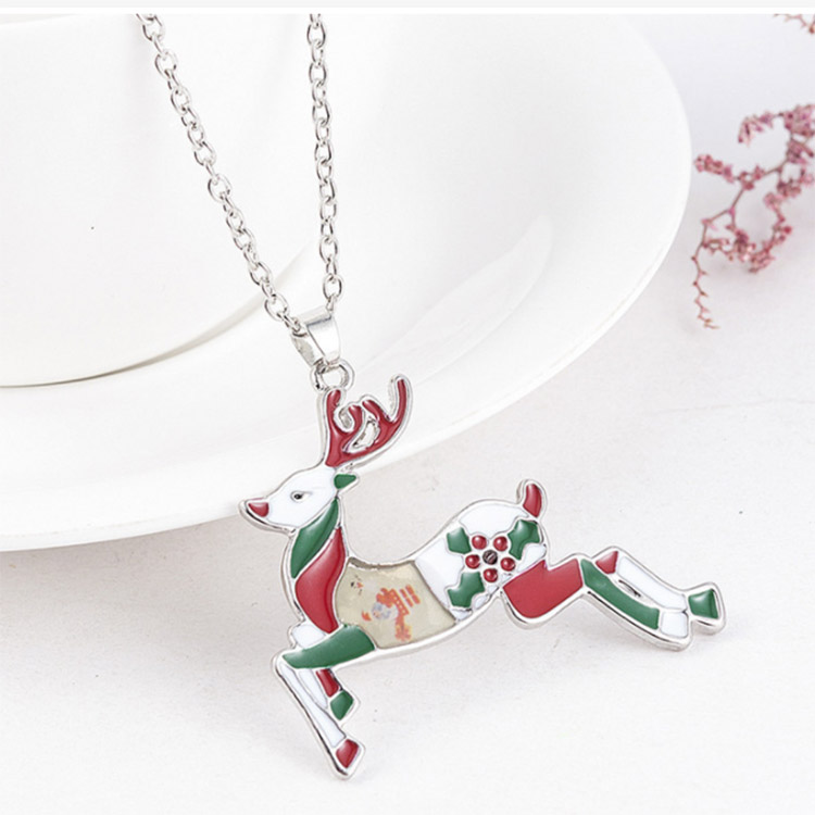 Colored Metal Christmas Elk Necklace