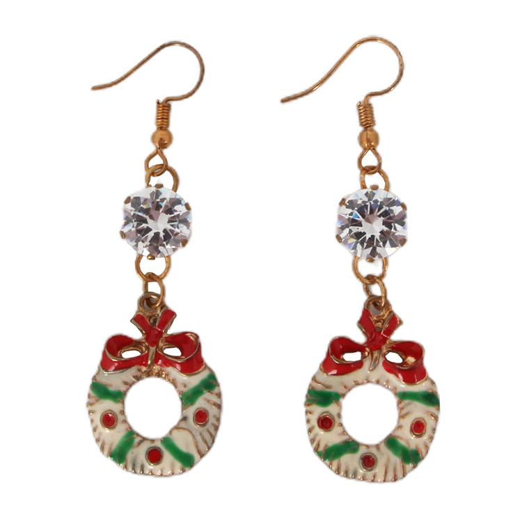 Colorful Christmas Wreath Earrings With Bow