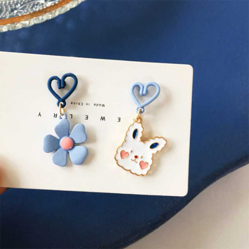 Cute Bunny And Blue Flower Earrings