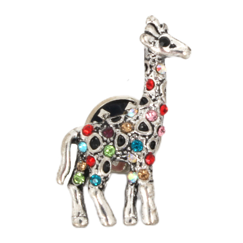 Cute Colorful Giraffe With Diamond Crystal Brooch