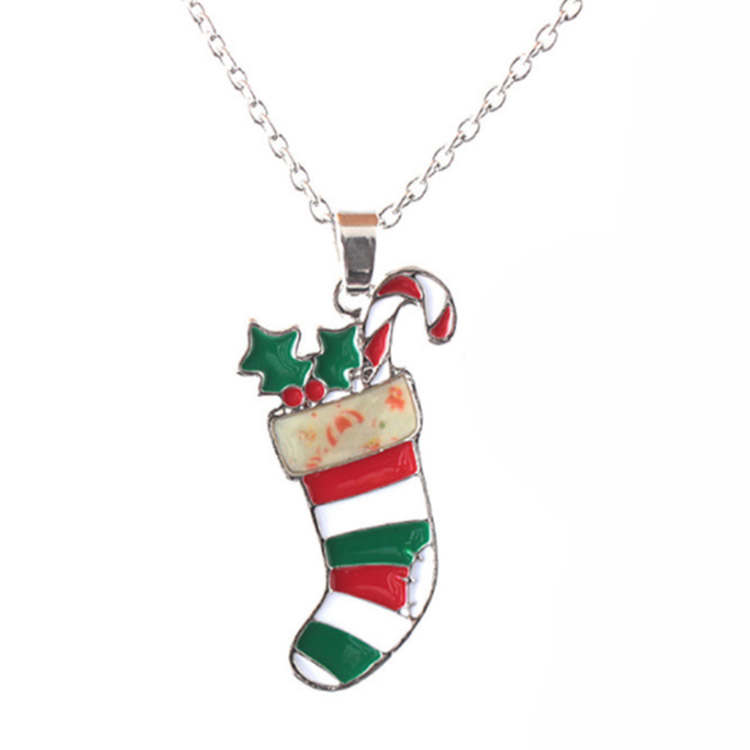 Cute Metal Colored Christmas Stocking Necklace