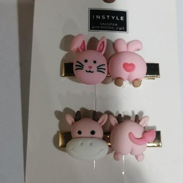 Cute Pink Bunny And Cow Hairpin